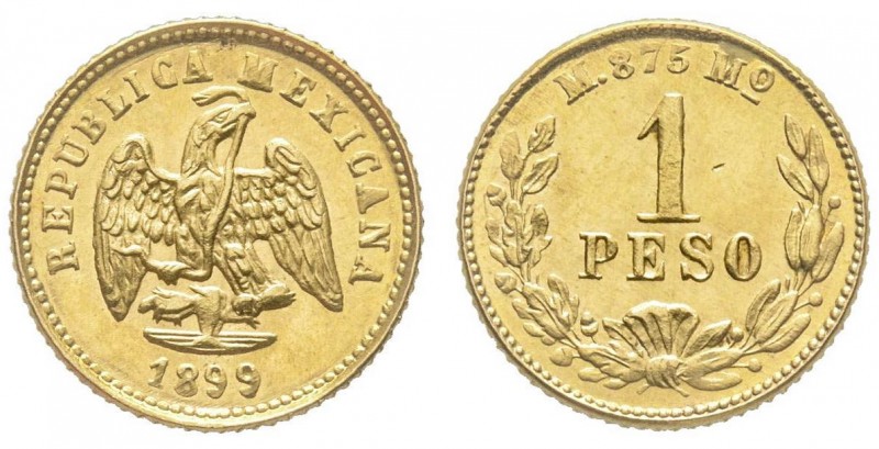 Mexico
Seconda Repubblica 
1 Peso, 1899, AU 1.69 g.
Ref : KM#410.5, Fr. 157
Cons...