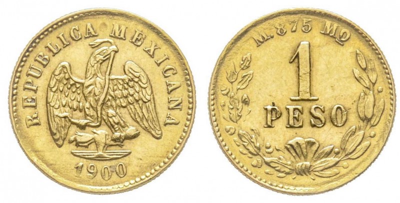 Mexico
Seconda Repubblica 
1 Peso, 1900, AU 1.7 g.
Ref : KM#410.5, Fr. 157
Conse...