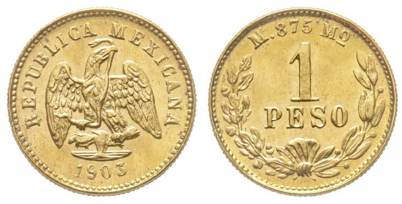 Mexico
Seconda Repubblica 
1 Peso, 1903, AU 1.66 g.
Ref : KM#410.5, Fr. 157
Cons...