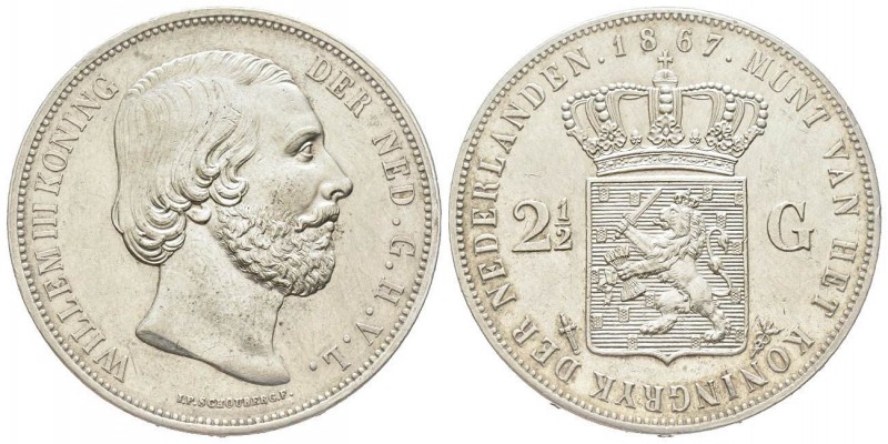 Netherlands
Wilhelm III
2 1/2 Gulden, 1867, AG
Ref : KM#82
Conservation : nettoy...