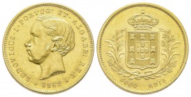 Portugal 
Luis I 1861-1899
5000 Reis, 1862, AU 8.89 g.
Conservation : Superbe