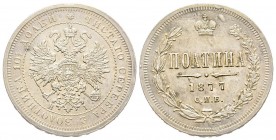 Russia
Alexander II 1855-1881
Poltina, St. Peterburg 1877 SPB-NF, AG 10.36 g.
Ref : Bitkin 125
Conservation : Superbe