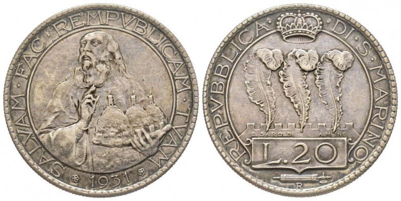 San Marino 
Vecchia monetazione, 1864-1938.
20 Lire 1931, AG 15.11 g.
Ref : Pag....