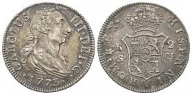Spain
Carlo III 1759-1788
2 Reales, 1773 SCF, Sevilla, AG 6 g.
Conservation : Superbe