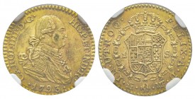 Spain
Carlo IV 1788-1808
Escudo, 1793 MF, AU
Conservation : NGC AU55