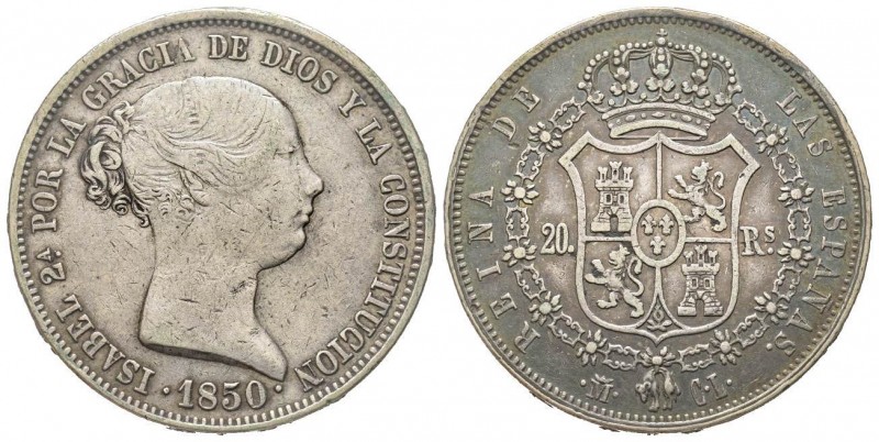 Spain
Isabella II 1833-1868
20 Reales, 1850 CL, Madrid, AG 26 g.
Conservation : ...