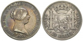 Spain
Isabella II 1833-1868
20 Reales, 1855, Madrid, AG 25.84 g.
Conservation : TTB