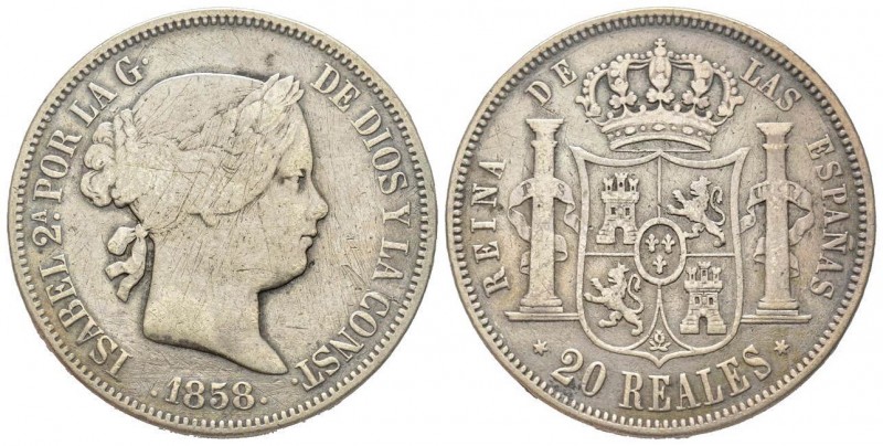 Spain
Isabella II 1833-1868
20 Reales, 1858, Madrid, AG 25.80 g.
Conservation : ...