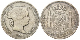 Spain
Isabella II 1833-1868
20 Reales, 1858, Madrid, AG 25.80 g.
Conservation : presque TTB