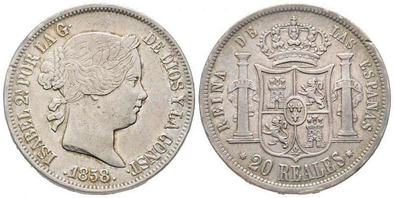 Spain
Isabella II 1833-1868
20 Reales, 1858, Madrid, AG 25.80 g.
Conservation : ...