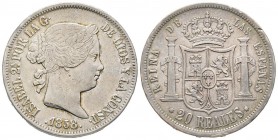 Spain
Isabella II 1833-1868
20 Reales, 1858, Madrid, AG 25.80 g.
Conservation : TTB