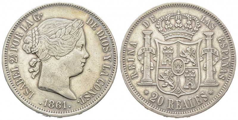 Spain
Isabella II 1833-1868
20 Reales, 1861, Madrid, AG 25.99 g.
Conservation : ...