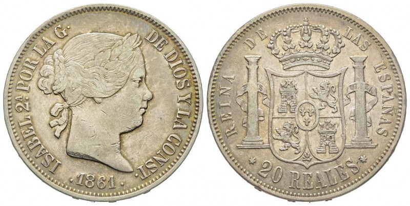 Spain
Isabella II 1833-1868
20 Reales, 1861, Madrid, AG 25.64 g.
Conservation : ...