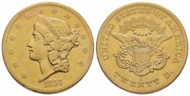 USA
20 Dollars, San Francisco, 1857 S, AU 33.43 g.
Ref : Fr. 172, KM#74.1
Conservation : manipulation, TTB