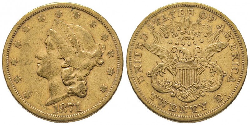 USA
20 Dollars, San Francisco, 1871 S, AU 33.43 g.
Ref : Fr. 175, KM#74.2
Con...