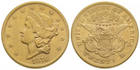 USA
20 Dollars, San Francisco, 1876 S, AU 33.43 g.
Ref : Fr. 175, KM#74.2
Conservation : Superbe