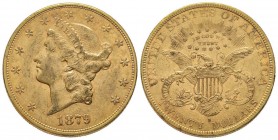 USA
20 Dollars, San Francisco, 1879 S, AU 33.43 g.
Ref : Fr. 178, KM#74.3
Conservation : Superbe