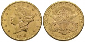 USA
20 Dollars, San Francisco, 1885 S, AU 33.43 g.
Ref : Fr. 178, KM#74.3
Conservation : Superbe