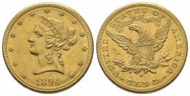 USA
10 Dollars, New Orleans, 1894 O, AU 16.7 g.
Ref : Fr. 159, KM#102
Conservation : Superbe