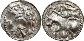 Medieval coins 
POLSKA/POLAND/POLEN/SCHLESIEN

Bolesław II Śmiały (1058-1080). Denar książęcy, Krakow (Cracow) - krzyżyk na księciem 

Aw.: Głowa...