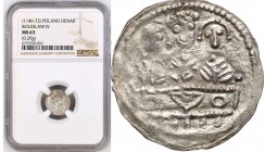 Medieval coins 
POLSKA/POLAND/POLEN/SCHLESIEN

Bolesław IV Kędzierzawy (1146-1173) Denar 1157-1166 - litery S-S NGC MS63 - Beautiful 

Aw.: Książ...