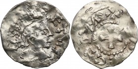 Medieval coins 
POLSKA/POLAND/POLEN/SCHLESIEN

Netherlands, Maastricht, Henryk II (1002-1024). Denar - RARE 

Pęknięty krążek. Rzadka moneta.Ilis...