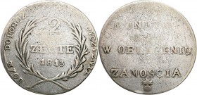 Coins Zamosc
POLSKA / POLAND / POLEN / RUSSIA / RUSSLAND / РОССИЯ

Zamość. 2 zlote 1813, Zamość - RARE E 

Aw.: W polu napis w trzech wierszach, ...
