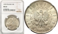Poland II Republic
POLSKA / POLAND / POLEN / POLOGNE / POLSKO

II RP. 10 zlotych 1939 Pilsudski NGC MS63 

Wyśmienicie zachowana moneta. Piękne t...