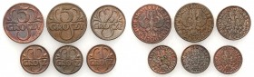 Poland II Republic
POLSKA / POLAND / POLEN / POLOGNE / POLSKO

II RP. 1, 2, 5 Grosz (Groschen) 1930-1934, set 6 coins 

Ładnie zachowane monety o...