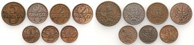 Poland II Republic
POLSKA / POLAND / POLEN / POLOGNE / POLSKO

II RP. 1, 2, 5 Grosz (Groschen) 1927-1930, set 7 coins 

Większość monet w około s...