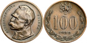 Probe coins of the Second Polish Republic
POLSKA / POLAND / POLEN / II RP / PROBA / PATTERN

II RP. PROBE / PATTERN brown 100 mark 1922 Pilsudski ...