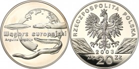 Polish collector coins after 1990
POLSKA / POLAND / POLEN / POLOGNE / POLSKO

III RP 20 zlotych 2003 Węgorz Europejski 

Menniczy egzemplarz. Del...