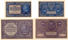 Polish banknotes
POLSKA / POLAND / POLEN / PAPER MONEY / BANKNOTE

100, 1000 Polish mark 1919, set 2 banknotes 

Wyśmienicie zachowane egzemplarz...