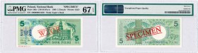 Polish banknotes
POLSKA / POLAND / POLEN / PAPER MONEY / BANKNOTE

PATTERN / SPECIMEN 5 zlotych 1990 series A PMG 67 EPQ 

Wysoka nota gradingowa...