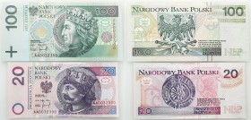 Polish banknotes
POLSKA / POLAND / POLEN / PAPER MONEY / BANKNOTE

20 i 100 zlotych 1994 series AA – TAKA SAM series I NUMBERING 

Banknoty z tak...