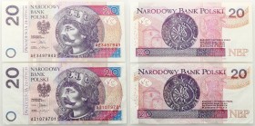 Polish banknotes
POLSKA / POLAND / POLEN / PAPER MONEY / BANKNOTE

20 zlotych 2012, series AE i AI, set 2 pieces - RADAR 

Numeracja radarowa.&nb...
