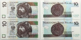 Polish banknotes
POLSKA / POLAND / POLEN / PAPER MONEY / BANKNOTE

10 zlotych 2012 series AO - RADAR, set 2 pieces 

Numeracja radarowa. Banknoty...