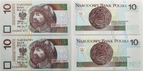 Polish banknotes
POLSKA / POLAND / POLEN / PAPER MONEY / BANKNOTE

10 zlotych 1994 series AA, set 2 banknotes 

Początkowa seria banknotu drukowa...