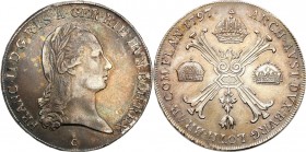 Austria
Austrian Netherlands. Francis II. Thaler 1797 C, Prague - collector's note 

Szlachetna patyna, połysk. Moneta ze starego zbioru z karteczk...