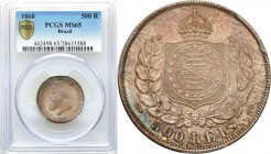 Brazil
Brazylia. 500 reis 1868 PCGS MS65 (MAX) 

Najwyższa nota gradingowa na świecie w PCGS.Wyśmienicie zachowana moneta. Blask menniczy, kolorowa...