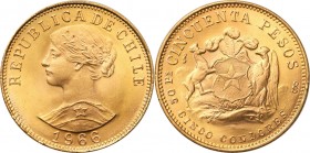 Chile
Chile. 50 pesos 1966 - piękne 

Pięknie zachowane.Friedberg 55

Details: 10,17 g Au .900 
Condition: 1 (UNC)