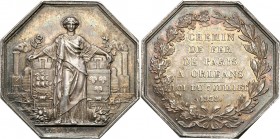 France
Francja. Medal Chemin De Fer De Paris A Orleans - Kolej z Parisa do Orleanu, 1858, silver 

Aw.: Alegoryczna postać Francji trzymającej kadu...