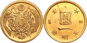 Japan
Japonia. 1 Yen Meiji 4 (1871) 

Odmiana z „Wysoką kropką”.Piękny, egzemplarz. Ryska.KM Y9; Friedberg 49

Details: 1,66 g Au 
Condition: 1/...