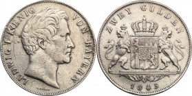 Germany
WORLD COINS / NIEMCY / GERMANY / DEUTSCHLAND

Germany/ Deutschland, Bayern. Louis I (1825-1848). 2 gulden 1845, Mnchen 

Rysy w polu, mon...
