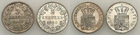 Germany
WORLD COINS / NIEMCY / GERMANY / DEUTSCHLAND

Germany/ Deutschland, Bayern. 3 krajcary 1850, 1865, set 2 coins 

Rocznik 1850 stan 1-. Ro...