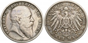 Germany
WORLD COINS / NIEMCY / GERMANY / DEUTSCHLAND

Germany/ Deutschland, Baden. 2 mark 1906 G, Karlsruhe - RARE 

Rzadki rocznikPatyna.Jaeger ...