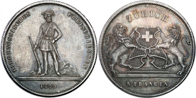 Switzerland
Szwajcaria. 5 francs strzeleckie 1859, Zurich 

Nakład 6000 egzem...