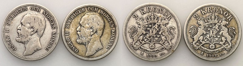 Sweden
Szwecja, Oscar II. 2 crowns (Kronen)y 1900, 1904 EB, piecesokholm 

Pa...