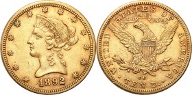 USA (United States of America)
USA. 10 dollars 1892 CC, Carson City - RARE 

Moneta z mennicy Carson City bijącej monety w znacznie mniejszych nakł...