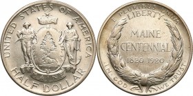 USA (United States of America)
USA. 50 cents 1920 Maine Centennial 

Ładnie zachowane.KM. 146

Details: 12,46 g Ag 
Condition: 2- (EF-)